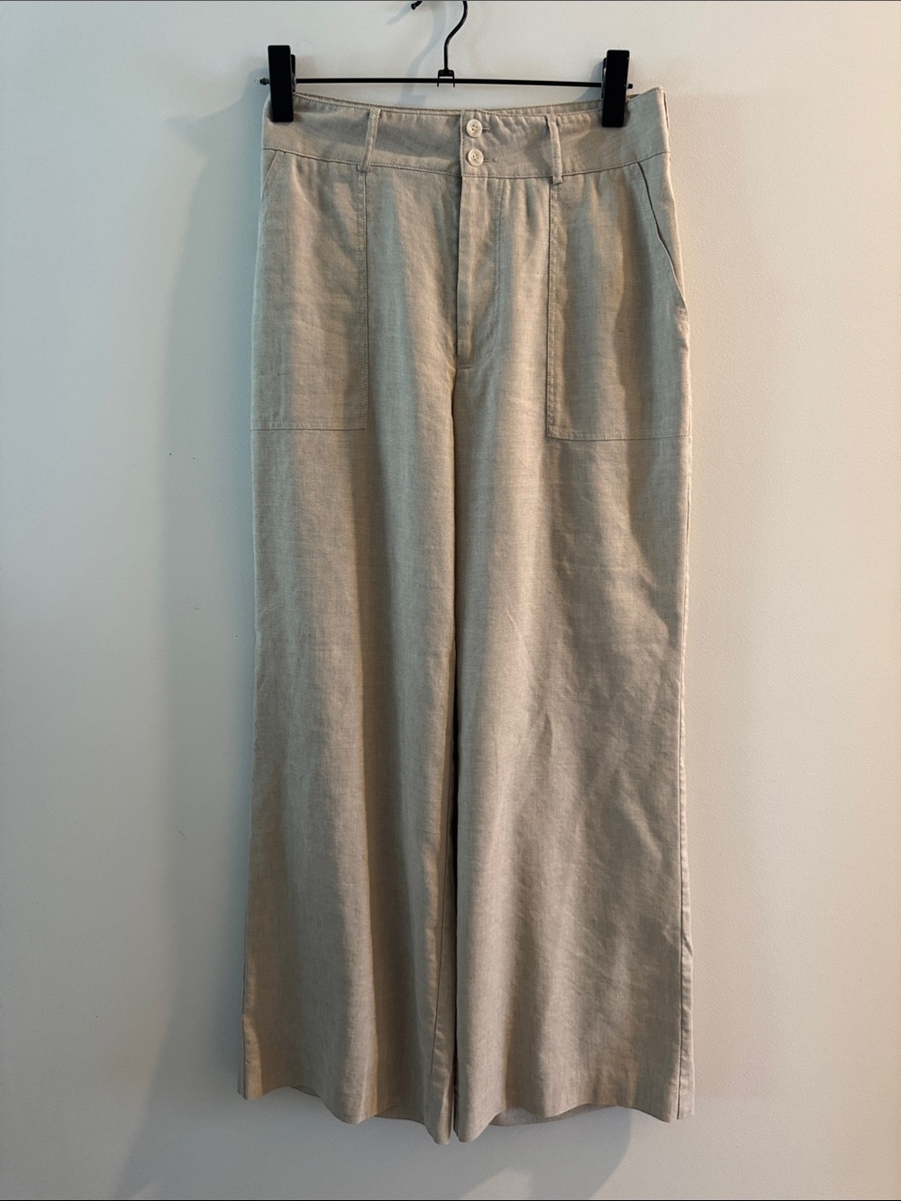 ANTONIO MELANI Wide-Leg Linen Blend Pants in Light Beige